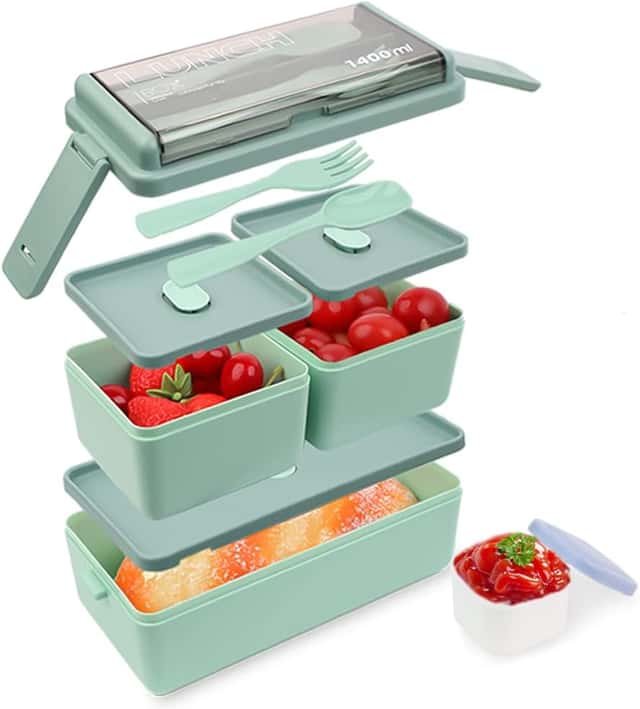 Bento Lunch Box for Kids and Adults, Leakproof with Built-In Cutlery - View 1