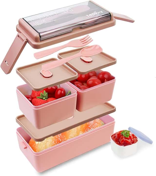 Bento Lunch Box for Kids and Adults, Leakproof with Built-In Cutlery - View 2