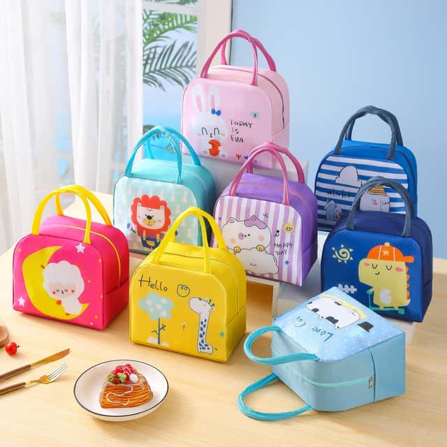 Insulated Animal Lunch Bag for Kids, 3-Layer Bento Tote with Drink Pocket - View 1