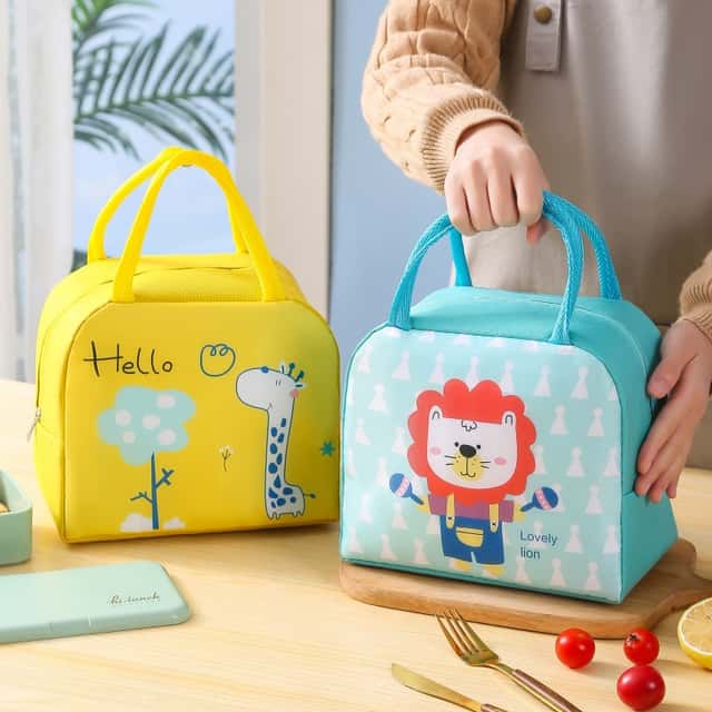 Insulated Animal Lunch Bag for Kids, 3-Layer Bento Tote with Drink Pocket - View 2