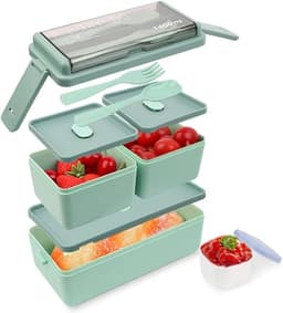 Bento Lunch Box for Kids and Adults, Leakproof with Built-In Cutlery