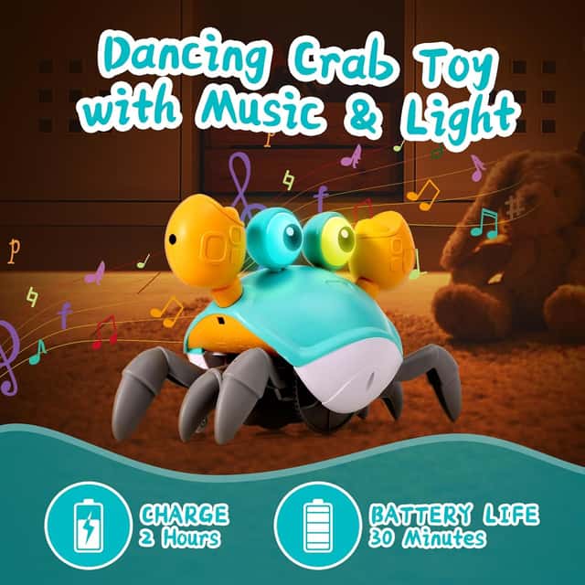 Rechargeable Crawling Crab Toy for Babies, Tummy Time Sensory Toy with Music - View 2