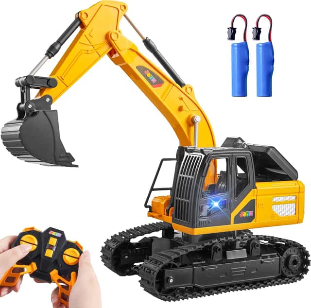 Remote Control Excavator Toy for Kids, RC Construction Truck with Lights - View 1