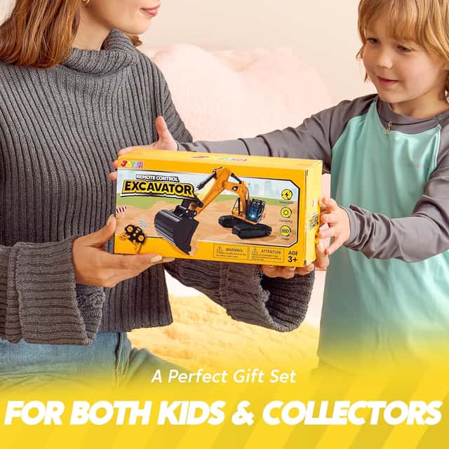 Remote Control Excavator Toy for Kids, RC Construction Truck with Lights - View 2