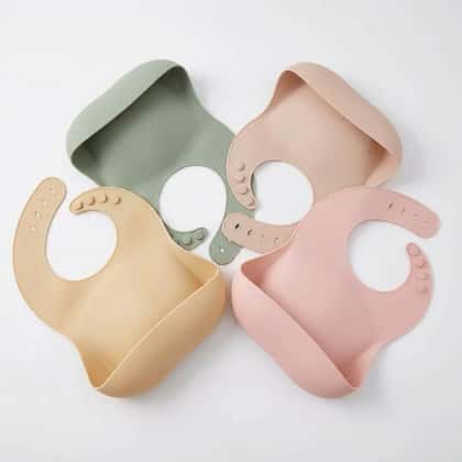 Silicone Baby Bib 3-Pack, Waterproof with Food Catcher