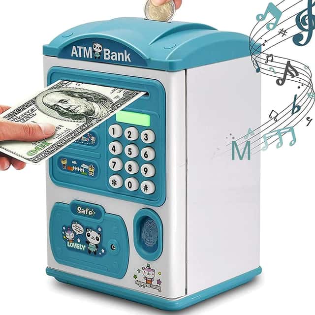 Mini ATM Piggy Bank for Kids, Fingerprint & Password Lock - View 1