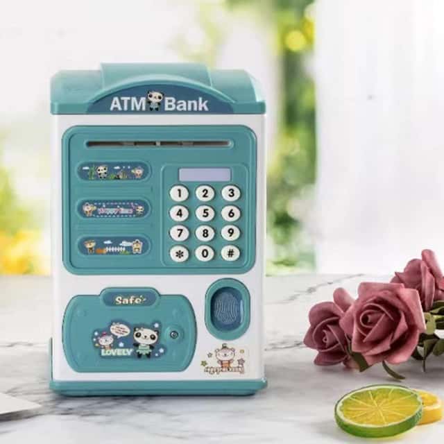 Mini ATM Piggy Bank for Kids, Fingerprint & Password Lock - View 2